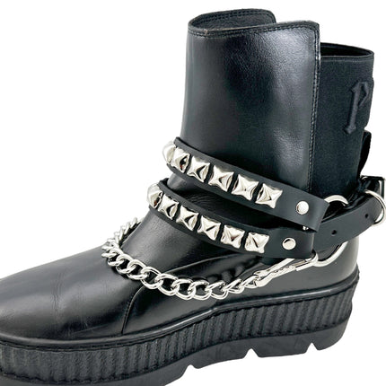 BS362 PYRAMID  STUDDED  DOUBLE STRAP  BOOTSTRAP LEATHER