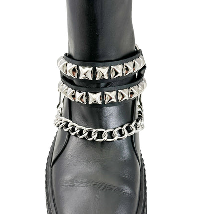 BS362 PYRAMID  STUDDED  DOUBLE STRAP  BOOTSTRAP LEATHER