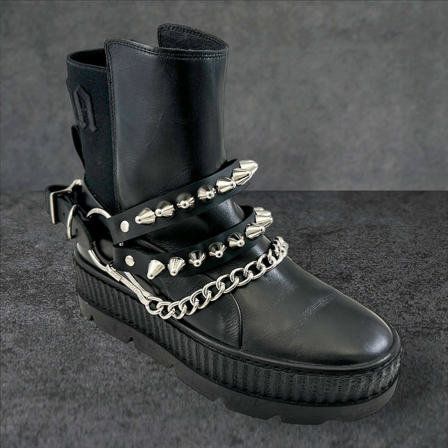BS363  UK 77 STUDDED  DOUBLE STRAP  BOOTSTRAP LEATHER