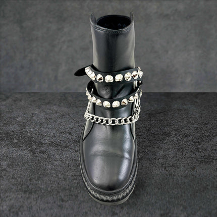 BS364  CONICAL  STUDDED  DOUBLE STRAP  BOOTSTRAP LEATHER