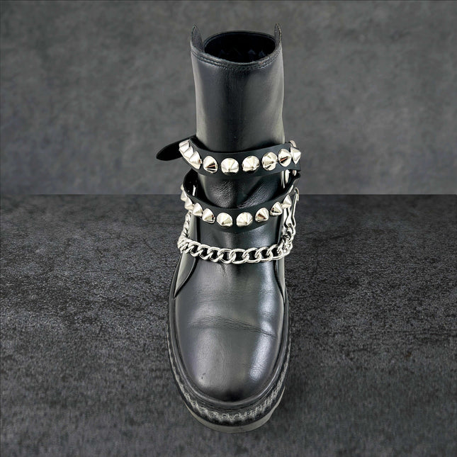 BS364  CONICAL  STUDDED  DOUBLE STRAP  BOOTSTRAP LEATHER