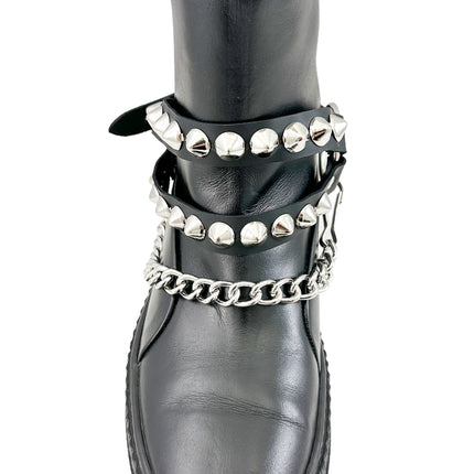 BS364  CONICAL  STUDDED  DOUBLE STRAP  BOOTSTRAP LEATHER