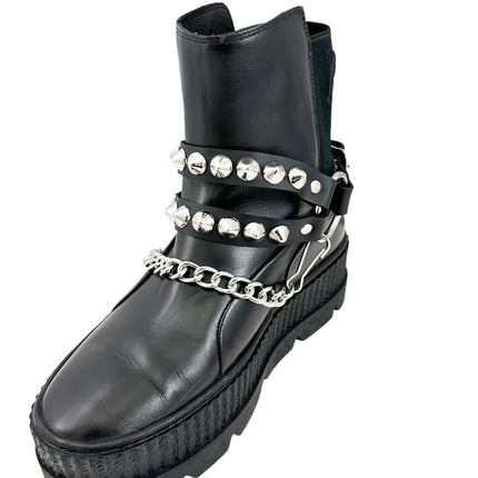 BS364  CONICAL  STUDDED  DOUBLE STRAP  BOOTSTRAP LEATHER