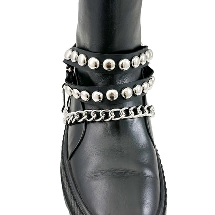 BS365  ROUND   STUDDED  DOUBLE STRAP  BOOTSTRAP LEATHER