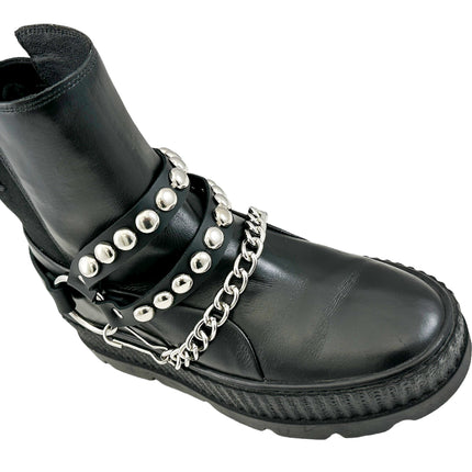 BS365  ROUND   STUDDED  DOUBLE STRAP  BOOTSTRAP LEATHER