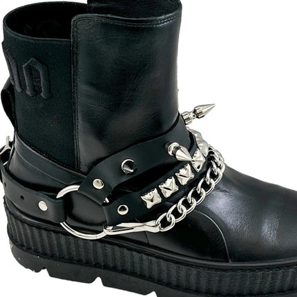 BS368 STUDDED SPIKE XL DOUBLE STRAP  BOOTSTRAP LEATHER