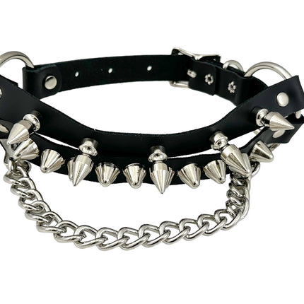 BS370  UK77 STUDDED SPIKE XL DOUBLE STRAP  BOOTSTRAP LEATHER