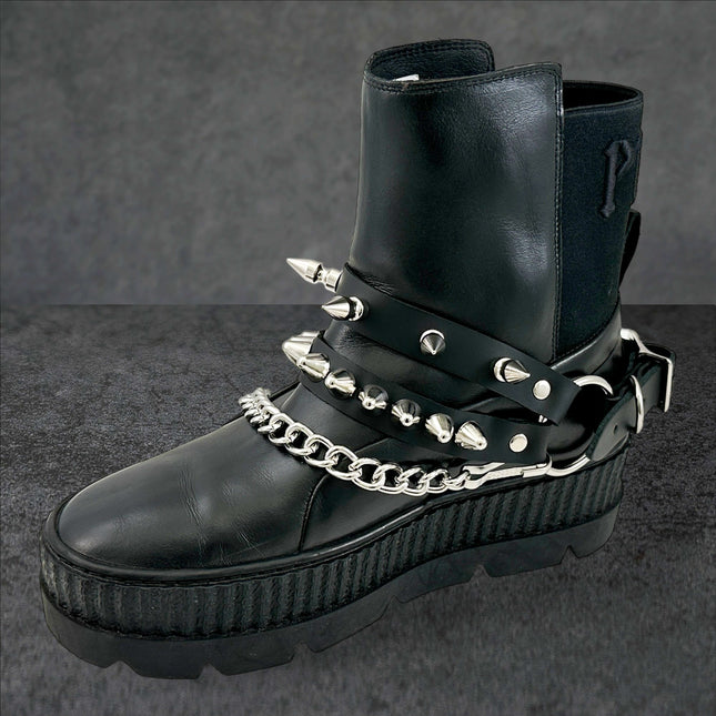 BS370  UK77 STUDDED SPIKE XL DOUBLE STRAP  BOOTSTRAP LEATHER