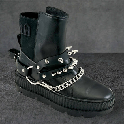 BS370  UK77 STUDDED SPIKE XL DOUBLE STRAP  BOOTSTRAP LEATHER