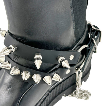 BS370  UK77 STUDDED SPIKE XL DOUBLE STRAP  BOOTSTRAP LEATHER