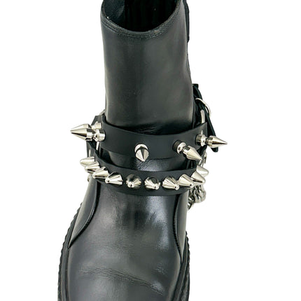 BS370  UK77 STUDDED SPIKE XL DOUBLE STRAP  BOOTSTRAP LEATHER
