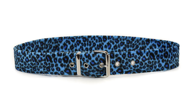 BT100L-BLU FUZZY LEOPARD BLUE PLAIN  BELT