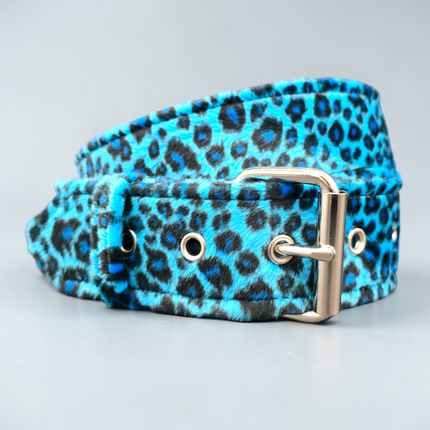 BT100L-BLU FUZZY LEOPARD BLUE PLAIN  BELT