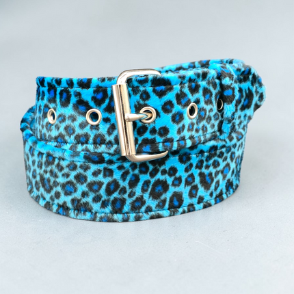 BT100L-LEOPARD 1 3/4"WIDE FUZZY FABRIC BONDED LEATHER BELT