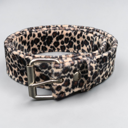 BT100L-LEOPARD 1 3/4"WIDE FUZZY FABRIC BONDED LEATHER BELT
