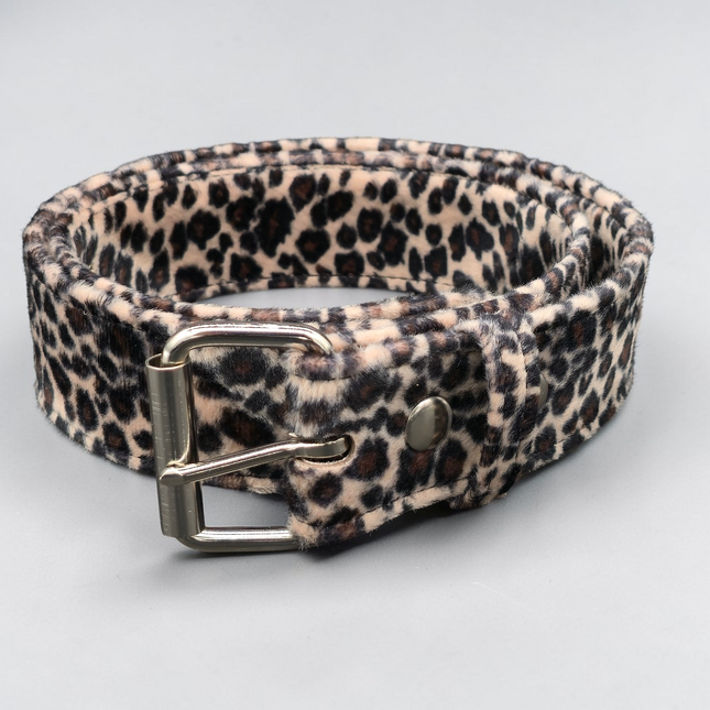 BT100L-BRN 1 3/4" FUZZY BROWN LEOPARD ANIMAL PRINT PLAIN BELT