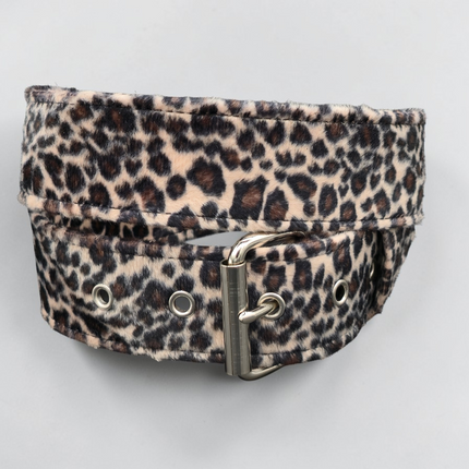 BT100L-LEOPARD 1 3/4"WIDE FUZZY FABRIC BONDED LEATHER BELT