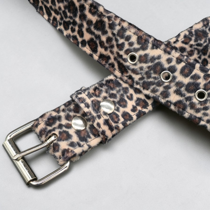 BT100L-LEOPARD 1 3/4"WIDE FUZZY FABRIC BONDED LEATHER BELT