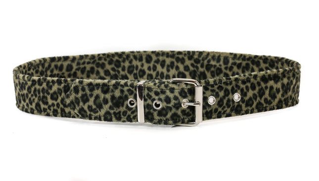BT100L-GRN 1 3/4" FUZZY GREEN LEOPARD ANIMAL PRINT PLAIN BELT