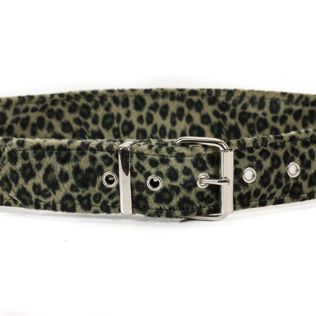 BT100L-GRN 1 3/4" FUZZY GREEN LEOPARD ANIMAL PRINT PLAIN BELT