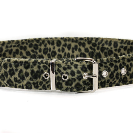 BT100L-LEOPARD 1 3/4"WIDE FUZZY FABRIC BONDED LEATHER BELT