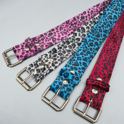 BT100L-LEOPARD 1 3/4"WIDE FUZZY FABRIC BONDED LEATHER BELT