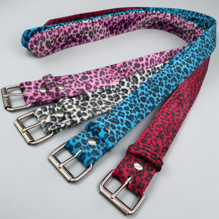 BT100L-LEOPARD 1 3/4"WIDE FUZZY FABRIC BONDED LEATHER BELT