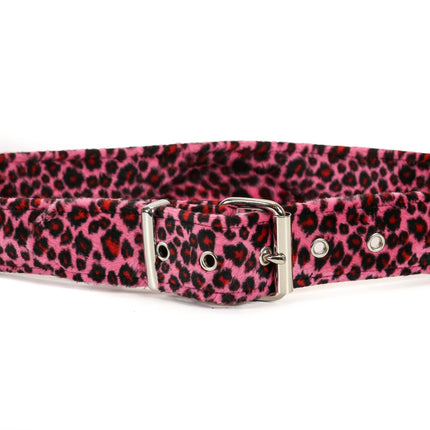 BT100L-PINK 1 3/4" FUZZY LEOPARD ANIMAL PRINT PLAIN BELT