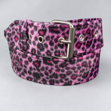 BT100L-PINK 1 3/4" FUZZY LEOPARD ANIMAL PRINT PLAIN BELT