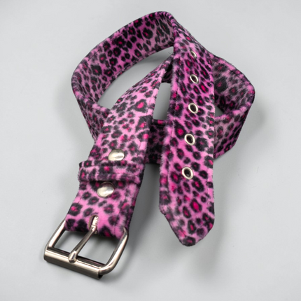 BT100L-LEOPARD 1 3/4"WIDE FUZZY FABRIC BONDED LEATHER BELT