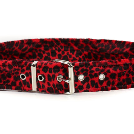 BT100L-RED 1 3/4" RED  FUZZY LEOPARD ANIMAL PRINT PLAIN BELT