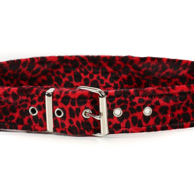 BT100L-RED 1 3/4" RED  FUZZY LEOPARD ANIMAL PRINT PLAIN BELT