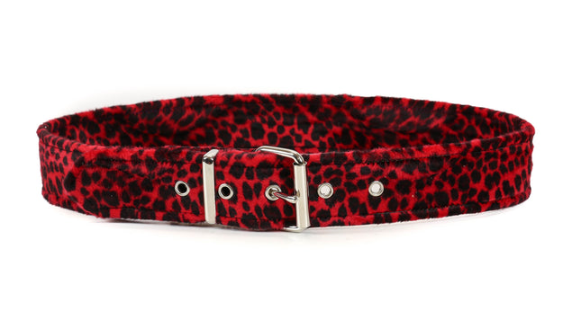 BT100L-RED 1 3/4" RED  FUZZY LEOPARD ANIMAL PRINT PLAIN BELT