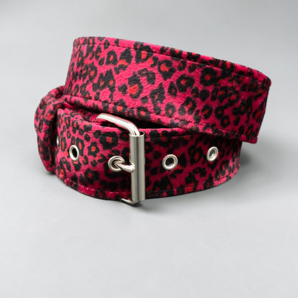 BT100L-LEOPARD 1 3/4"WIDE FUZZY FABRIC BONDED LEATHER BELT