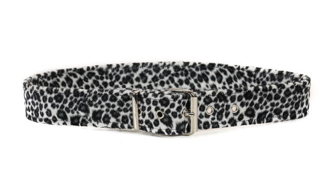 BT100L-WHT 1 3/4" FUZZY WHITE LEOPARD ANIMAL PRINT PLAIN BELT