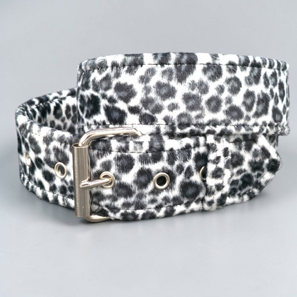 BT100L-LEOPARD 1 3/4"WIDE FUZZY FABRIC BONDED LEATHER BELT
