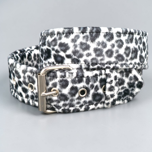 BT100L-WHT 1 3/4" FUZZY WHITE LEOPARD ANIMAL PRINT PLAIN BELT