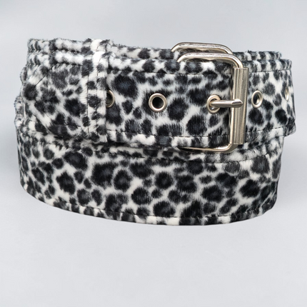 BT100L-LEOPARD 1 3/4"WIDE FUZZY FABRIC BONDED LEATHER BELT