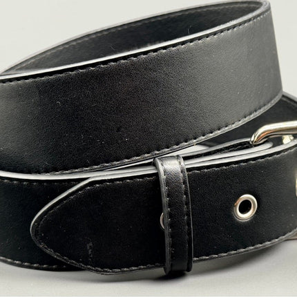 BT100M-175BLK  BLACK  SOLID VEGAN  LEATHER 1 3/4" WIDE PLAIN BELT