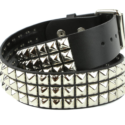 BT104  3 ROW PYRAMID STUD BELT -SNAP OFF ROLLER BUCKLE