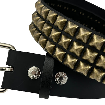 BT104-ABRS ANTIQUE BRASS 3 ROW PYRAMID STUDDED BELT USA LEATHER
