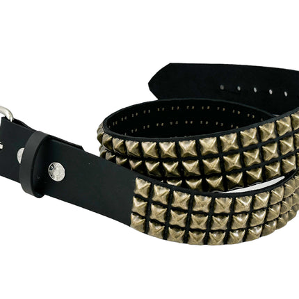 BT104-ABRS ANTIQUE BRASS 3 ROW PYRAMID STUDDED BELT USA LEATHER