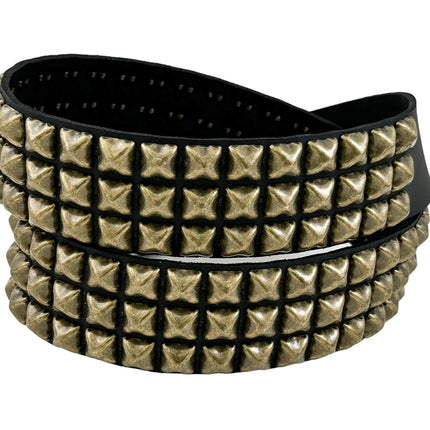 BT104-ABRS ANTIQUE BRASS 3 ROW PYRAMID STUDDED BELT USA LEATHER