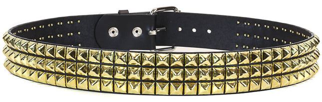 BT104-BRS 3 ROW 1/2" PYRAMID STUDS BELT, 1 3/4" WIDE