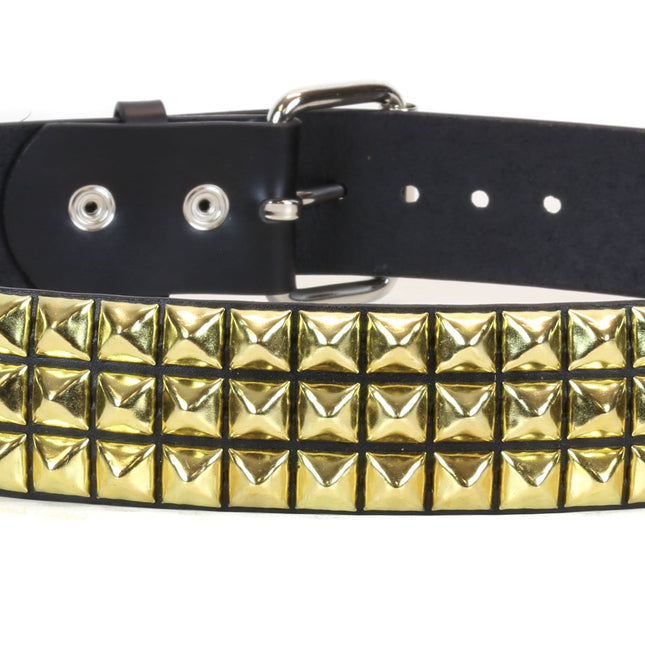 BT104-BRS 3 ROW 1/2" PYRAMID STUDS BELT, 1 3/4" WIDE