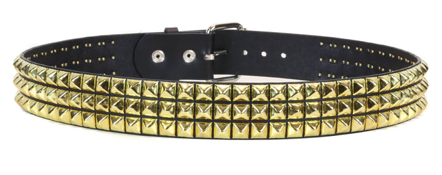 BT104-BRS 3 ROW 1/2" PYRAMID STUDS BELT, 1 3/4" WIDE