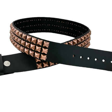 BT104-COP ANTIQUE COPPER  3 ROW PYRAMID STUDDED BELT USA LEATHER