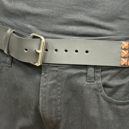 BT104-COP ANTIQUE COPPER  3 ROW PYRAMID STUDDED BELT USA LEATHER