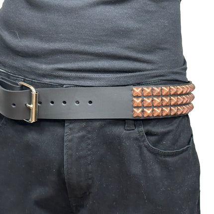 BT104-COP ANTIQUE COPPER  3 ROW PYRAMID STUDDED BELT USA LEATHER