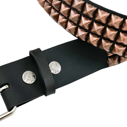 BT104-COP ANTIQUE COPPER  3 ROW PYRAMID STUDDED BELT USA LEATHER